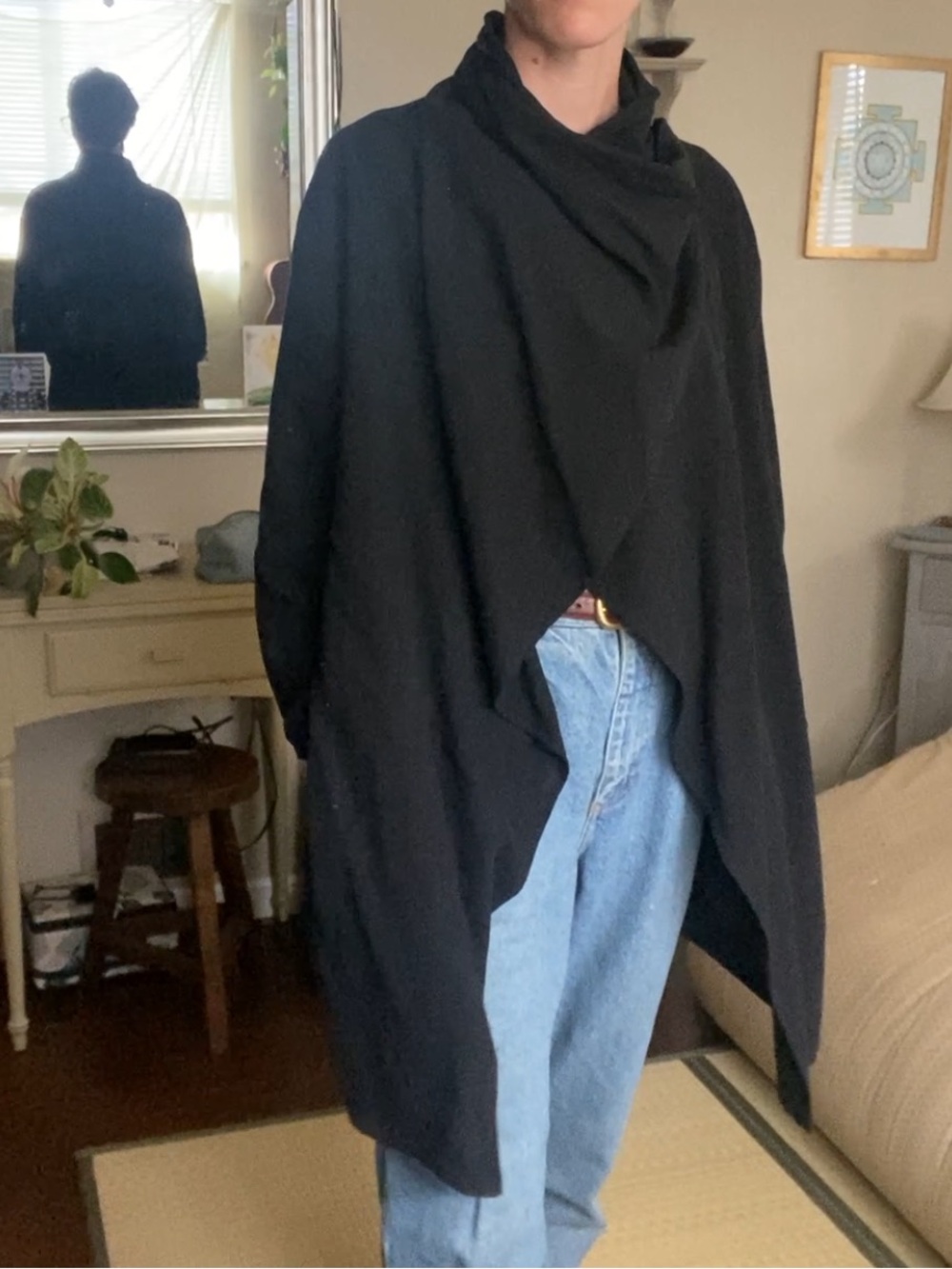 Witchy Draped Open-Front Black 100% Cotton Cloak